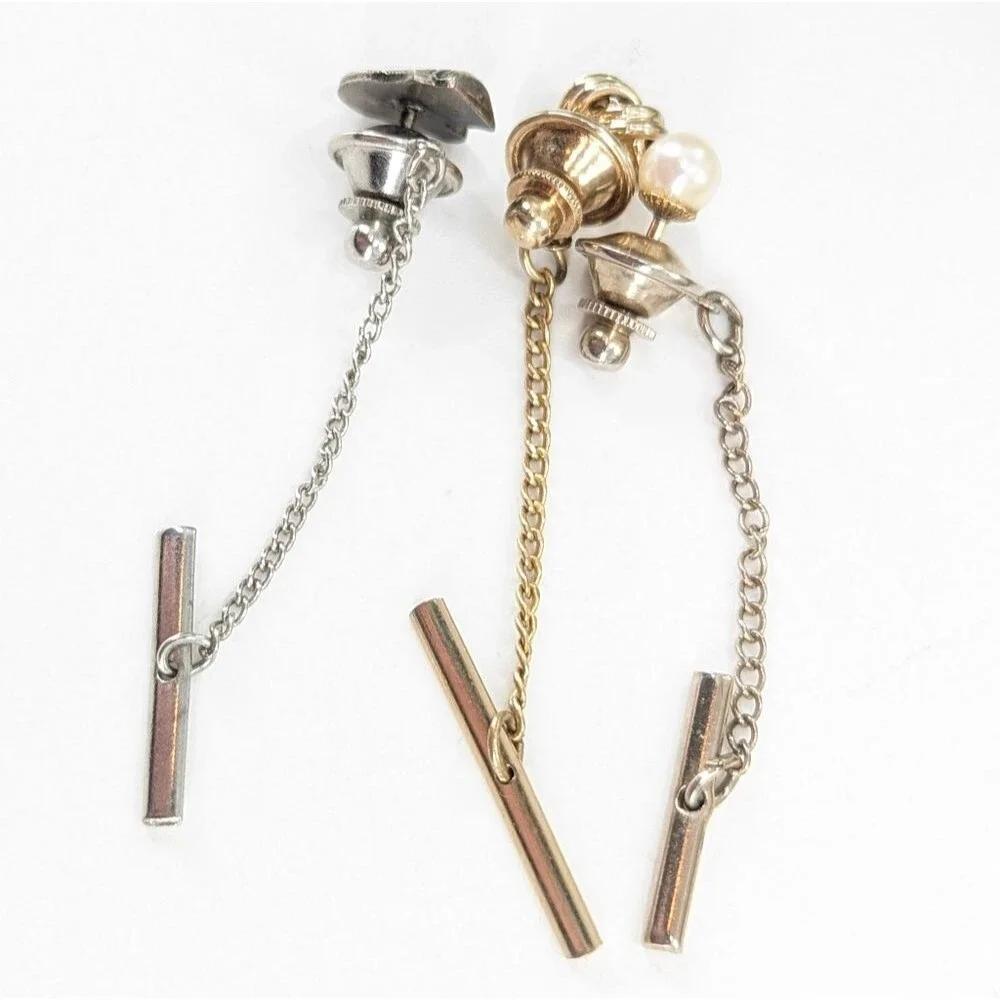 Vintage Bundle of 3 Tie Tacks Horse Pearl Knot Gold Silver
